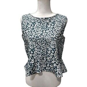 Zara Basic Animal Print Blouse Top White Green Sizes Medium